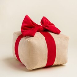 Świąteczna poduszka dekoracyjna Kremowy Prezent z Czerwoną Kokardą